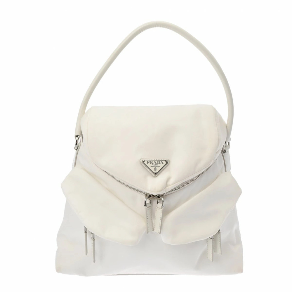 PRADA Signo White Leather Hobo Bag